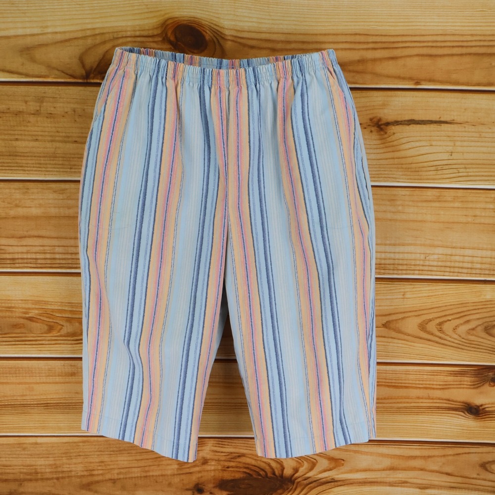 Blair Bermuda Shorts Womens 18PT Multicolor Striped Cotton Elastic Waist Pockets